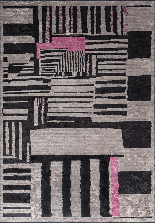 OXFORD BLACK - PINK - GREY RUG