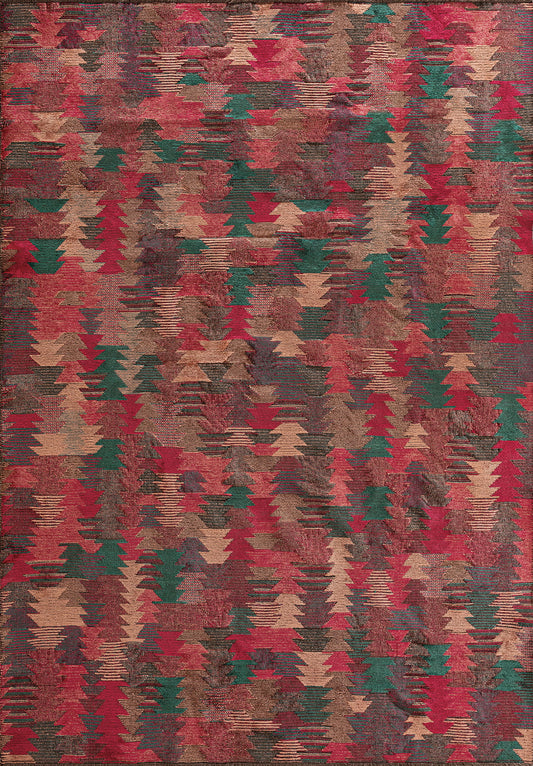 CLAN LIGHT CORAL - FUSCHIA - DARK GREEN RUG