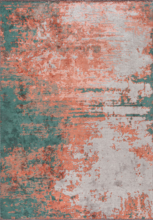 BLAZE DARK GREEN - CORAL - BONE RUG