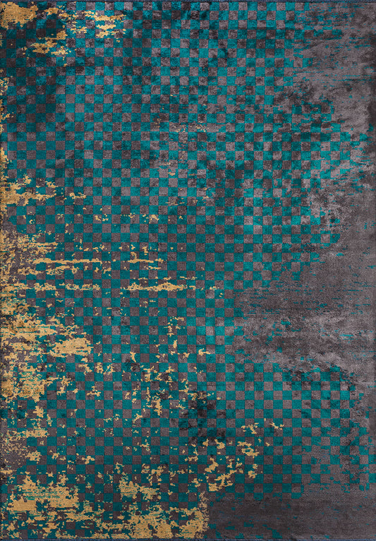 MIRAGE DARK TURQUOISE - MUSTARD - CHARCOAL RUG