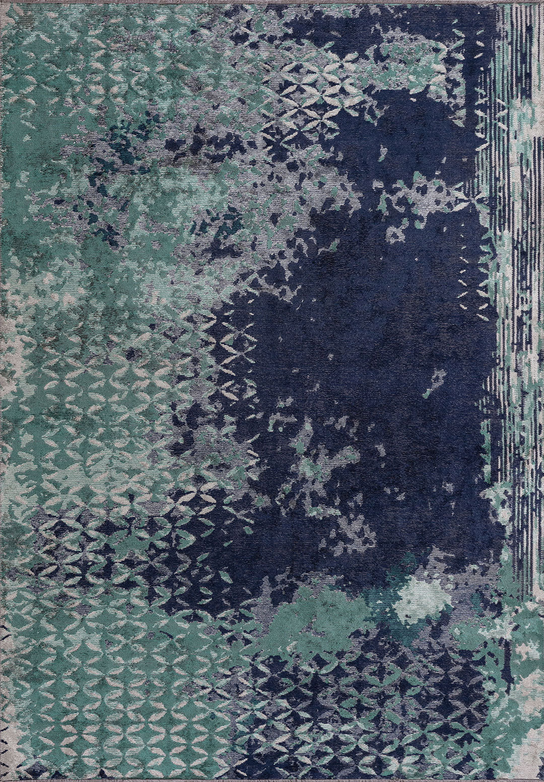 BLOOM DARK NAVY - DARK GREEN - LIGHT CREAM RUG